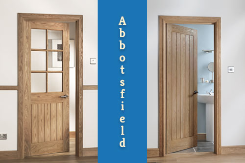 A picture of a Abbotsfield full boarded and glazed version of internal oak door