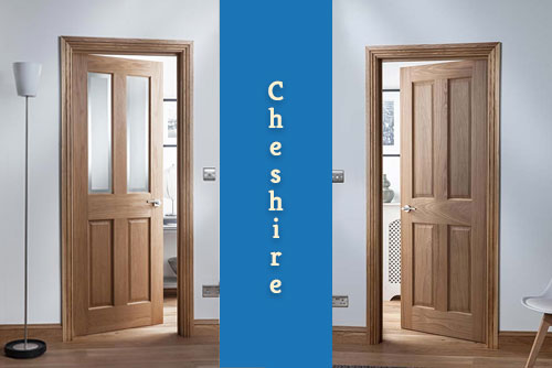A picture of a Cheshire full boarded and glazed version of internal oak door