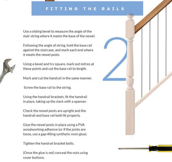 An image showing a step by step guide on how to replace handrails and base rails.