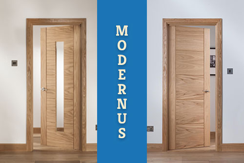 A picture of a Modernus full boarded and glazed version of internal oak door